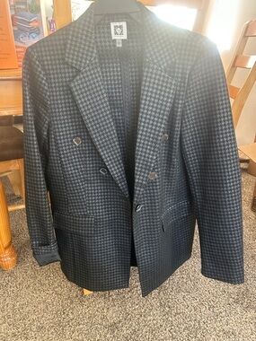 Anne Klein Women’s Double-Breasted Houndstooth Sport Coat - Black & Gray